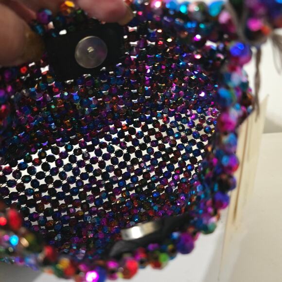 Iridescent Multi Color Small Crosshatch Satchel Handbag Cute Bag Holiday Gift - Picture 4 of 4